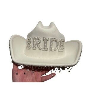 White Bridal cowboy Hat with Rhinestones